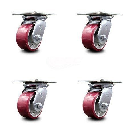 Service Caster 4 Inch Heavy Duty Poly on Aluminum Caster Set with Ball Bearings SCC, 4PK SCC-35S420-PAB-4